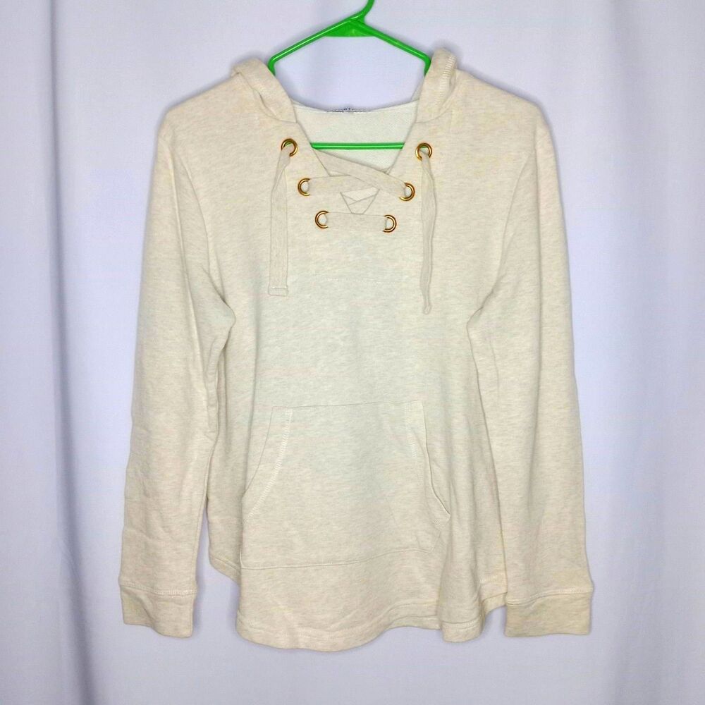 Sportelle V-Neck Lghtwght Hoodie Grommet Pocket Relaxed Sweatshirt Womens Small